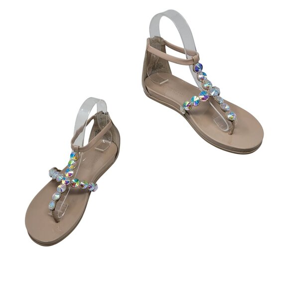 Kenneth Cole Reaction Slim Key Sandals Sz 6 Nude Rhinestone T-Strap Glam Formal - Picture 8 of 12